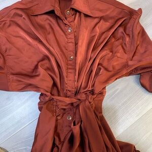 Elegant Rust Shirt Dress